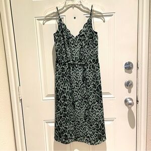 Socialite Green Leopard Print A-line Spaghetti Strap Sundress Size Small NEW